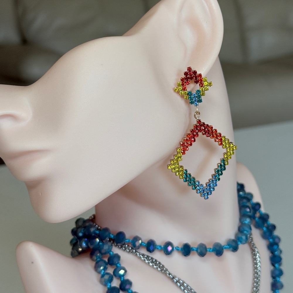 Multicolor Crystals Diamond Drop Earrings